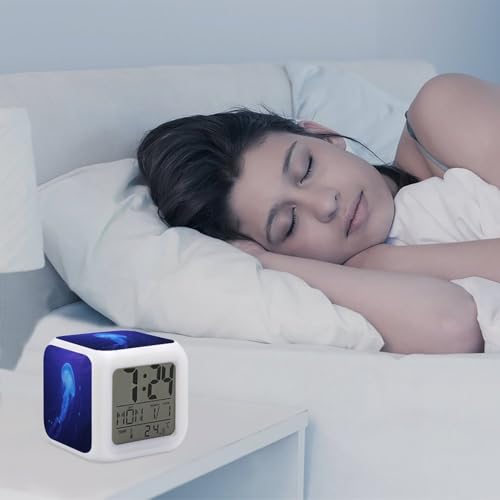 Reloj despertador de medusas azules digital con pantalla LED de temperatura 6