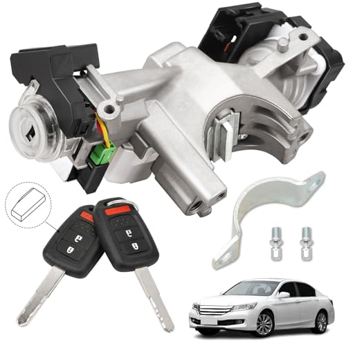 RAMATA Ignition Lock Cylinder Switch Compatible with 2013 2014 2015 2016 2017 Honda Accord 2.0L 2.4L 3.5L, Replace # 39730-T2A-A0, (with 2 Unprogrammed Chipped Remote Keys)