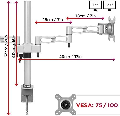 Duronic Dual Monitor Arm Stand Desk Mount DM352 SR | Double Twin PC Screen Riser Silver For 2 8kg Display 13-27 Inch VESA 75 100 | 21 22 24 27 Inches