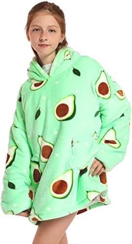 Hoodie Sweatshirt Blanket for Boys and Girls One Size Animal Design Hooded Dressing Gown Super Soft Flannel Warm TV Game Blankets Gift for Toddler Green Avocado