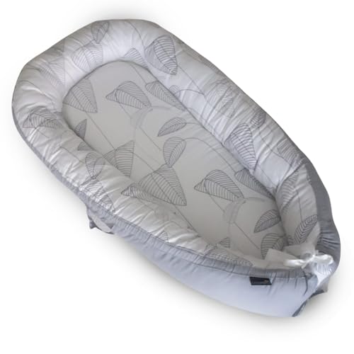Chaukoko Baby Nest Cover - Baby Lounger Cover for New-Born to 8 Months - Easy Care Double Sided (Grey Leaves)