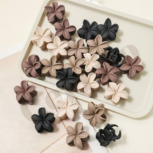 Image of Cerrito Flower Hair Claw Clips for Women Girls - 4 Pcs Medium Strong Hold Clamps for Thick Thin Hair, Matte Nonslip, Neutral Floral Claw, Styling Hair Accessories, Ponytail Holder, Multicolor