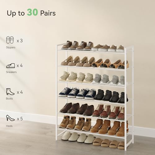 Image of Nunsino Shoe Rack, Metal Shoe Organizer, 6 Tier Garage Shoe Rack Max Holds 30 Pairs,Shoe Storage Shelf for Closet,Entryway,White