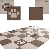 【日本製 滑り防止 洗える】ペット用 タイルマット 50枚 30x30cm 4mm ペット マット 床に吸着 ズレない 犬用 滑り防止 タイルカーペット 撥水加工(足型入りブラウン/ベージュ)