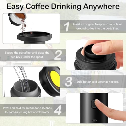 Cafetière portable espresso électrique noire pour le camping et voyage