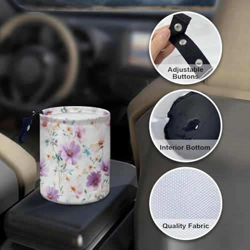 Image of Retro Floral Car Garbage Can Mini Car Trash Bin Car Organizer Car Storage Bag Waterproof Portable Men Accessories Car Decor