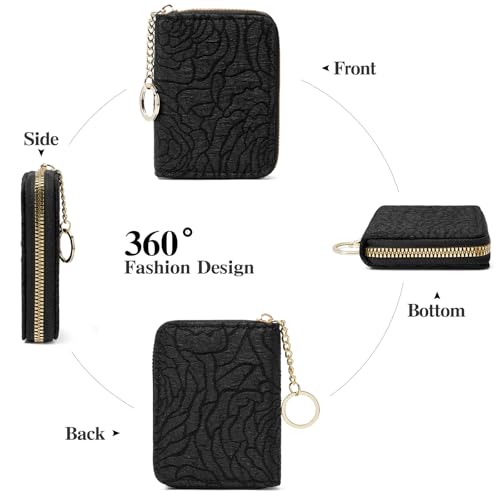 Image of RNIEGA Credit Card Holder RFID Blocking Small Wallet for Women Vegan Leather Card Case Wallets with Zipper Keychain