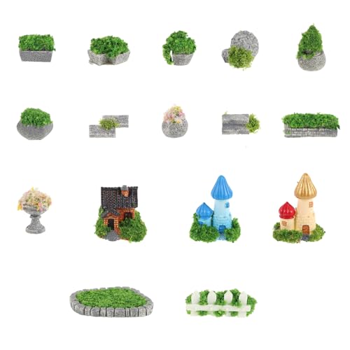 NIYANGLE Microdecoración de Jardín Miniatura de Resina 16 Piezas, Adornos de Paisaje en Miniatura para Terrarios y Bonsáis, Figuras Pequeñas para Decoración de Exteriores y