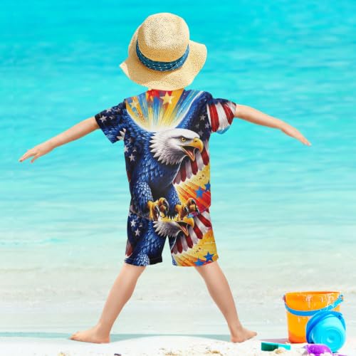 Image of 3T Toddler Boy Shorts Set Teal Hawaiian Button Down Shirts Summer Outfits for Little Boy