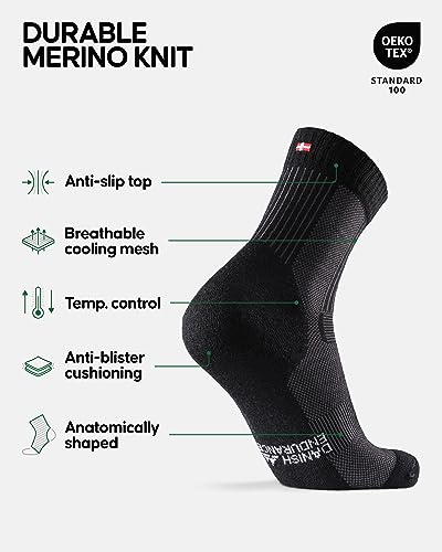Danish Endurance 3 Pack Merino Wool Light Hiking Socks For Men, Women & Kids, Black, Large #TOP1