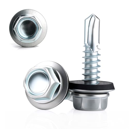 80PCS Roofing Screws with Rubber Washers 5.5X25 mm Self Drilling Screws for Metal Self Tapping Screws Hex Head Zinc Plated Corrugated Roof Fixings Cladding Steel Screw for Tin Roof
