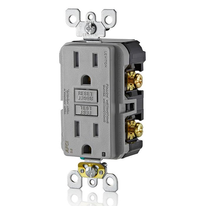 Image of Leviton AFCI Outlet, 15 Amp, Self Test, Tamper-Resistant with LED Indicator Light, Protection from Electrical Fires, AFTR1-GY, Gray
