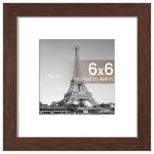 Image of upsimples 6x6 Picture Frame, Display Pictures 4x4 with Mat or 6 x 6 Without, Wall Hanging Square Frames, Brown, 1 Pack