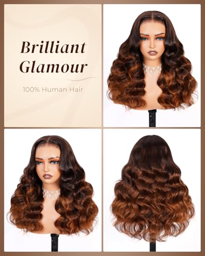 Image of Arabella 6x5 Red-Brown Gradient Bleached Glueless Human Hair Wig Pre Plucked Pre Cut 210% Density Knots Loose Body Wave 12A Pre Plucked Natural Hairline Upgraded Drawstring for Daily /Party 20 Inch