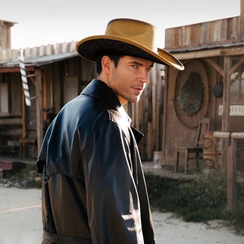 Image of Cowboy Hats for Women, Brown Cowgirl Hats Classic Straw Western Hats for Women Music Festival Party Beach.