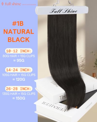 Image of Full Shine Black Clip in Hair Extensions, for Short Hair, 10 Inch | Clip in Extensions Real Human Hair, Black Hair Extensions Clip ins, Straight Invisible, 7 Pcs 95g