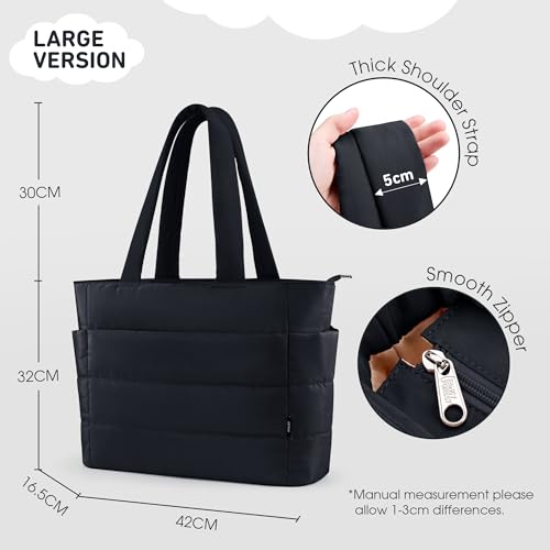 Image of KALIDI Quilted Carryall Tote Bag, Large Puffer Crossbody Women Handbags Shoulder Soft Fluffy Lightweight Travel