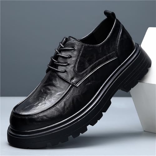 Men's Genuine Leather Black Dress Shoes British Style Breathable Elevator Formal Business Footwear Round Toe High End Fashion Shoes2