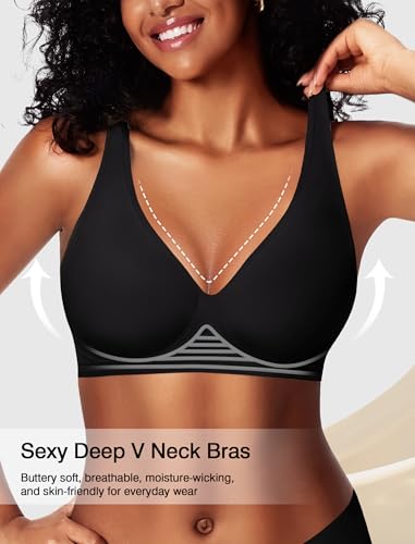 Image of Deep V Wireless Jelly Bras for Women Push Up Bralette Seamless No Underwire Support T-Shirt Comfort Plunge Full Coverage