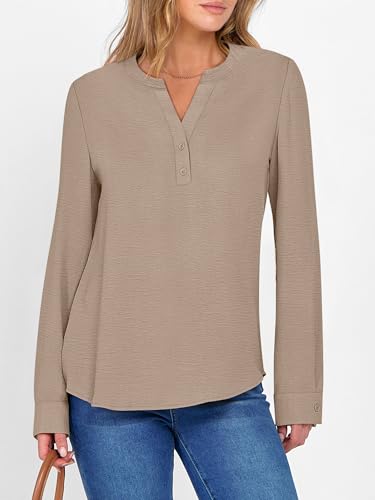 ANRABESS Women's Long Sleeve Shirts 2025 Fall Henley Business Dressy Casual Tops V Neck Button Down T-Shirts Work Blouses2