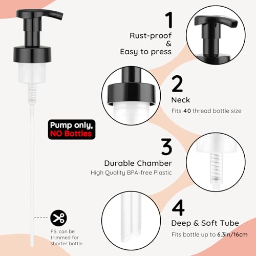 Image of Segbeauty 3pcs Black Foaming Hand Soap Dispenser Bottle Pump Head, Foam Kitchen Soap Dispenser Pump Replacement for Bathroom Shampoo Foamer Bottle, 40 Thread Size Hand Dish Foaming Bottles Pumps