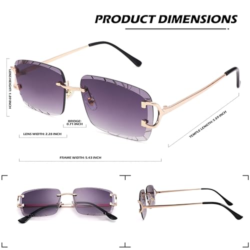 Image of Hycredi Rimless Rectangle Sunglasses for Men /Women- Frameless Square Trendy Shade - Diamond Cutting Eyewear