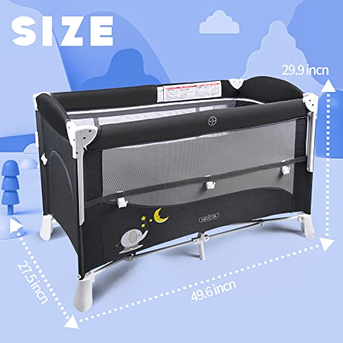 Portable Baby Playard, 4 In 1 Convertible Pack And Play With Bassinet, Nursery Center With Comfortable Mattress, 5 Height Adjustable Bedside Crib Grey #TOP6