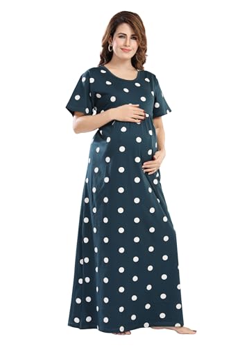 Image of Fabme Women's Full Length Printed Pre and Post Pregnancy Pure Cotton Nursing Nightdress Nighty