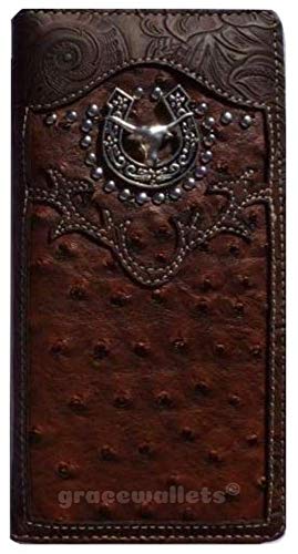 Texas Long Horn Mens Wallet Western Bifold Check Book Style W069-6 Brown