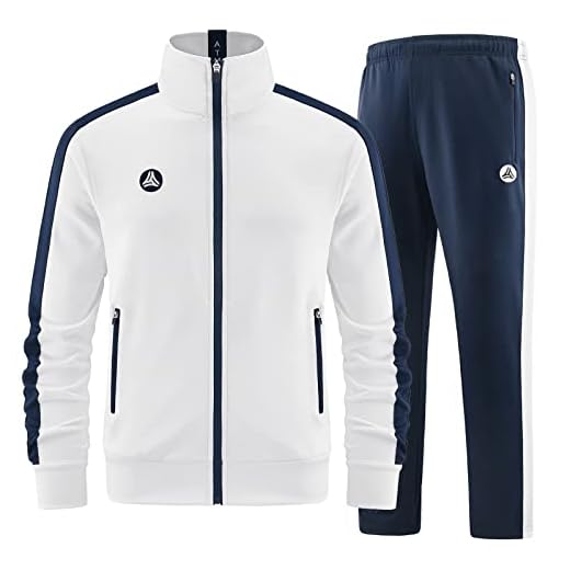 ANOTWENER Track Suits for Men Set 2 Piece Sweat Suits Plaid Tracksuit Men Outfits Sets Sweat Jackets Walking Suits Jogging Jogger Set White ATM-2015-M