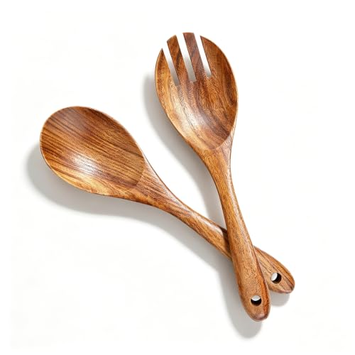 AOOSY Wooden Salad Tongs, 10.2 In Acacia Salad Servers, Set of 2