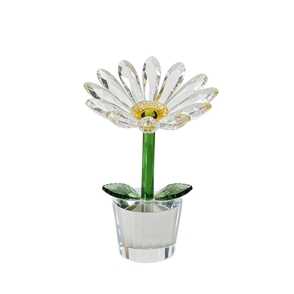 Huffa White Sunflower Crystal Ornament Craft For Desktop Home Decor