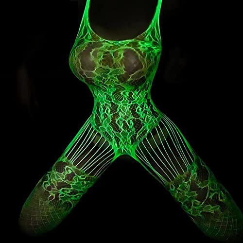 Image of KCTRFSJ Women Sexy Luminous Green Hollow Fishnets Stockings,Glow in the Dark Reflective Fun High Waist Fishnet legging Tights