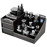 Otbushit Organizador de colonias para hombres, soporte de plástico para colonias con 7 compartimentos y 2 cajones, organizador de perfumes de 11x4, 9x6, 9 pulgadas para encimera de tocador de baño