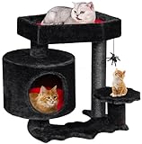 BEWISHOME Cat Tree Tower, Gothic Cat Tree with Coffin Bed, Halloween Gothic Cat House with Scratching Posts, Spider Toy, Cat Condo for Kittens, Black and Red Small MMJ93R