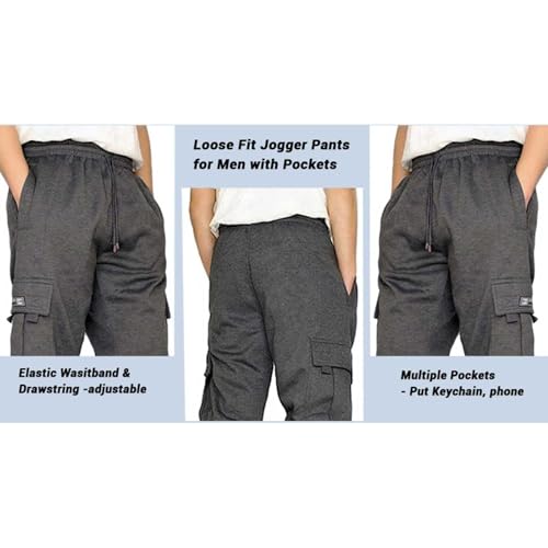 Men's Cargo Sweatpants Casual Fleece Joggers Loose Fit Open Bottom Fleece Hiking Jogger Cargo Sweatpants for Men3
