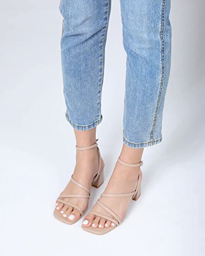 Image of Shoe'N Tale Strappy Heels for Women Low Chunky Block Heel Dress Shoes Square Open Toe Ankle Strap Heeled Sandals