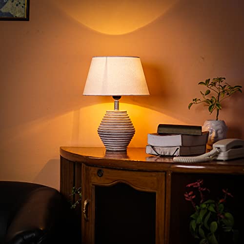 Image of PineCraft International Atury Table Lamp with Shade Night Lamp for Living Room, Study Room, Bedroom & Home Decor Gift Item 14 inch Height Wooden Study Lamp with White Shade