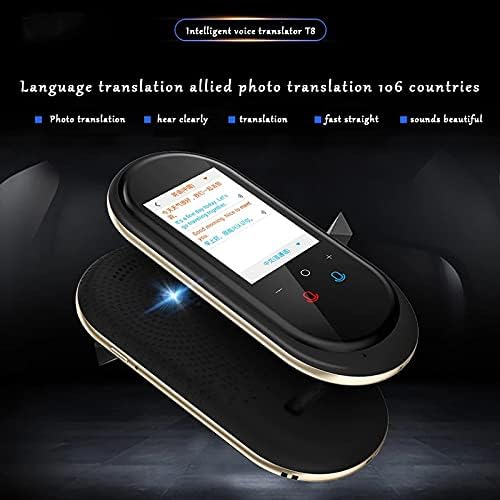 T8 translator displaying a translated conversation on its screen