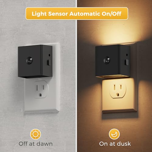 Image of L LOHAS LED Motion Sensor Night Light,[4-Pack] Plug in Night Light with Dusk to Dawn Sensor,Brightness Adjustable,3000K Soft White Nightlight for Bathroom Hallway Kitchen