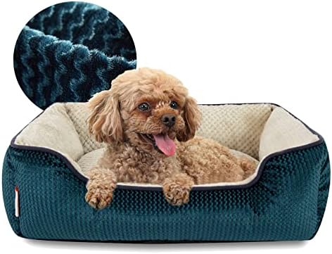 Miguel Rectangle Dog Bed for Medium Dog with Removable Cover - Cat Bed for Indoor Cats Washable Bolster Soft Cuddle Puppy Kitten Bed with Supportive Side Wall Slip-Resistant Bottom, Blue 25 Inches