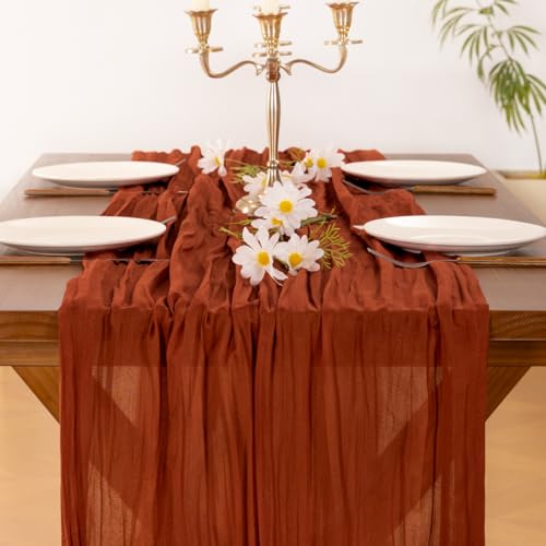 Image of Socomi 2pcs Terracotta Summer Cheesecloth Table Runner Boho Rustic Gauze 120 inch 10FT Cheese Cloth Sheer Runner for Wedding Party Baby Shower Birthday Home Decor Holiday Decorations