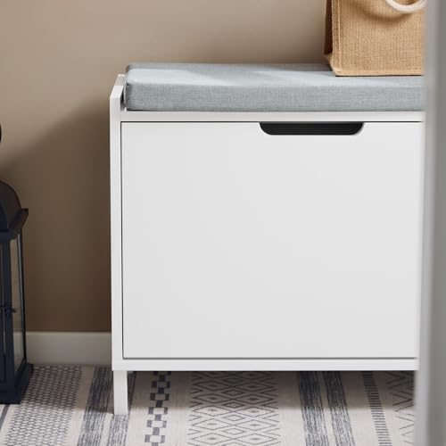 SoBuy Banco Zapatero con Asiento - Zapatero Recibidor para Entrada y Recibidor, Almacenaje para 4 Pares de Zapatos, 113kg de Carga, Diseño Moderno, Blanco, 60x24x52cm, FSR151-K-W - imagen 9