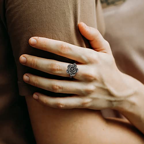 Image of Mytys Vintage Wide Ring Classic Black Marcasite Crystal Rows Statement Silver Chunky Rings
