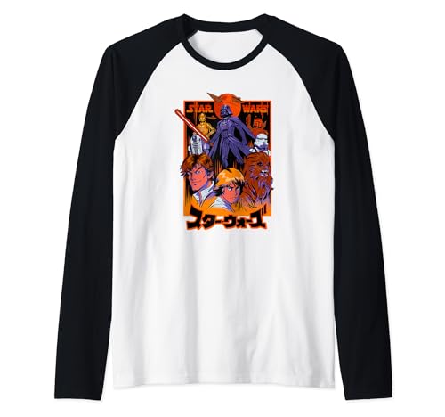 T-shirt Star Wars raglan style baseball bicolore avec imprimé personnages originaux