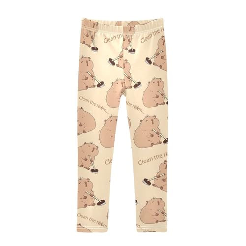ALAZA Girls' Leggings Children's Yoga Pants Skinny Printed Dance Capybara Mopping Comfortable 4T