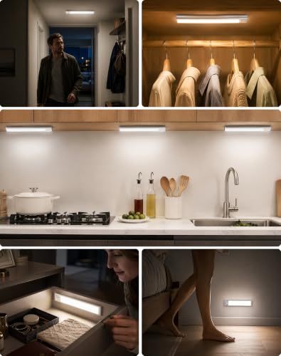 Luz LED Sensor Movimiento Cocina - Armario Luces Pilas Adhesiva Recargable - Imagen 4