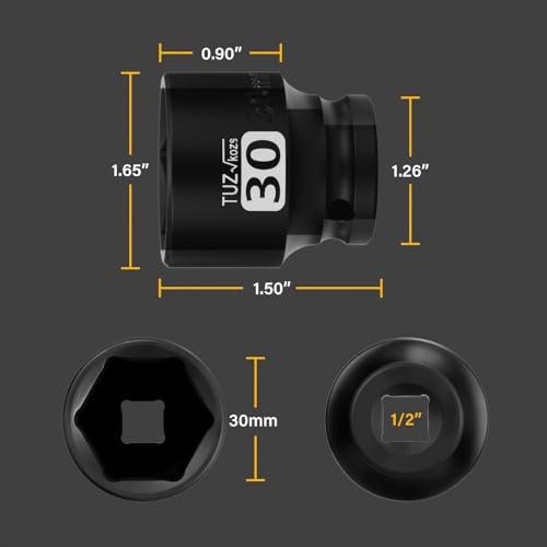 Image of 1 /2 Inch Drive 30mm Shallow Metric Impact Socket,CR-MO,6 Point Radius Corner Design,Square Chamfered Opening,Axle Nut Impact Grade Socket for Easy Removal
