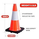 BESEA 5 Pack 18 Inch Traffic Cones with Weighted Black Base - Image 2