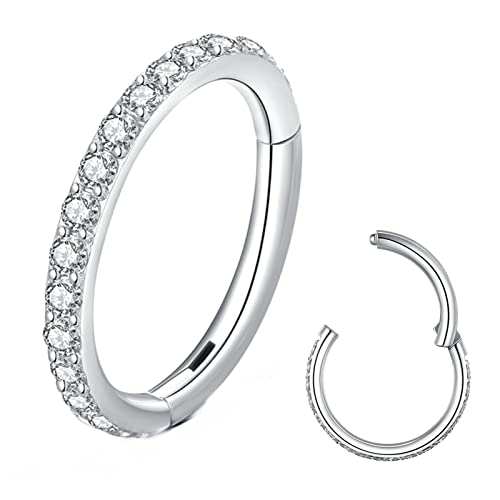 Blessmylove Clear Cz Silver 16G 10Mm Nose Rings Hoop 316L Surgical Steel 16 Gauge Cartilage Earrings Conch Daith Helix Rook Tragus Lobe Snug Body Piercing Jewelry Stainless Steel Hinged Segment Rings Lip Rings #TOP5